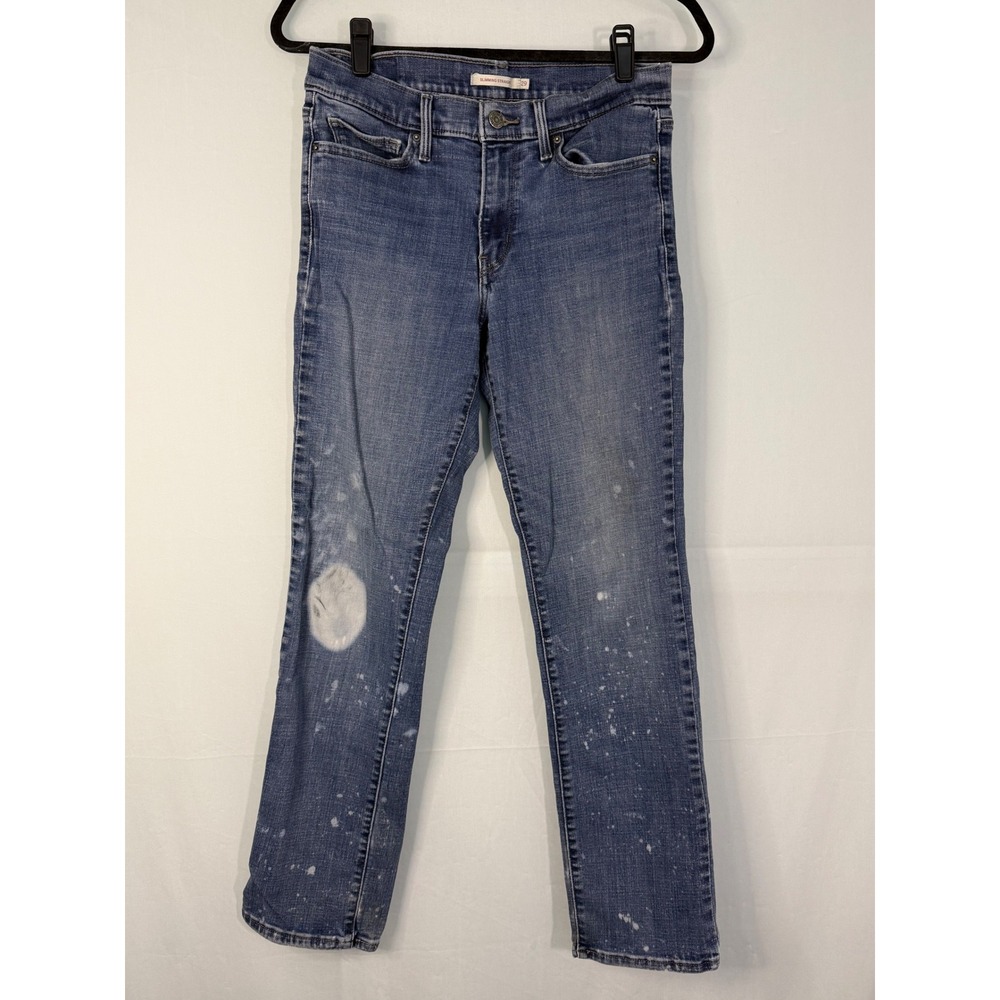 Levi Strauss Slimming Straight Jeans Womens‎ 29 Blue Bleach Splatter Distressed